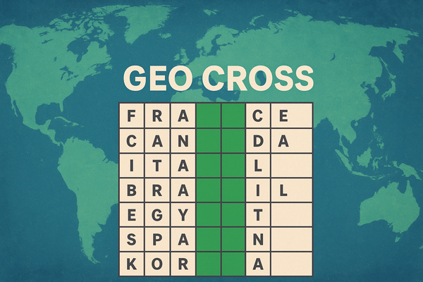 Solve the crossword by filling in country names in the horizontal rows. Use hints if you get stuck.