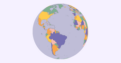 Find the country on the global map. Hotter colors on the globe map indicate proximity to the hidden country.